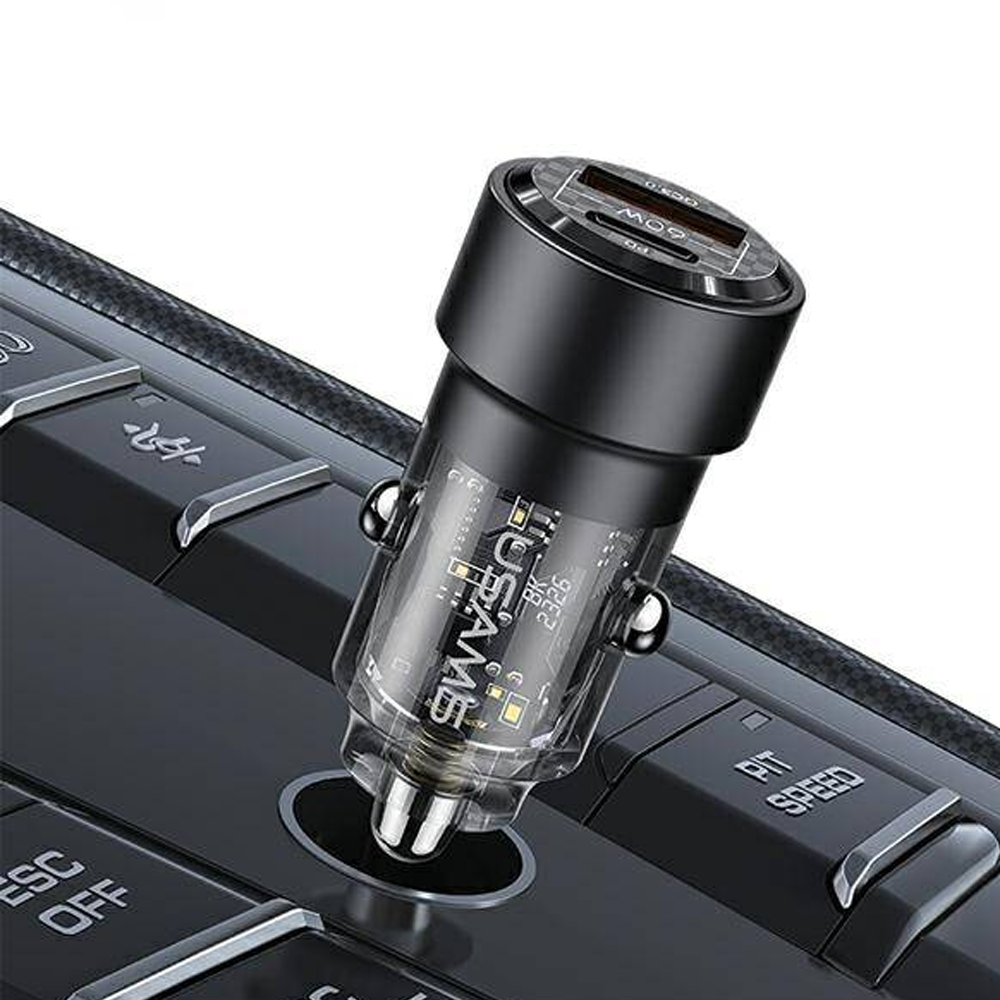 USAMS C39 CAR CHARGER USB-A, USB-C 60W BLACK USAMS C39 CAR CHARGER USB-A, USB-C 60W BLACK