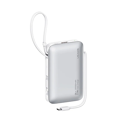 USAMS Power Bank CD228 20W Digital Display  With Type-C+Lightning Cables Silver - XR Series 10000mAh