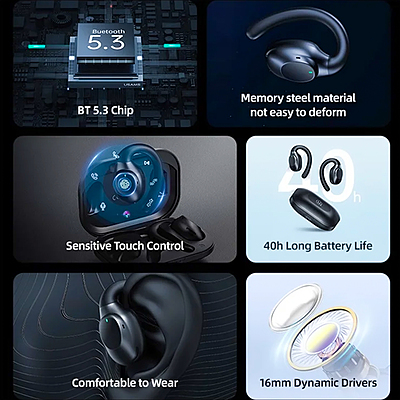 USAMS EM Series EM20 Bluetooth 5.3 Ear hook Sports Headset Sterio Wirless Music Earphone Black (BHUEM01) USAMS EM Series EM20 Bluetooth 5.3 Ear hook Sports Headset Sterio Wirless Music Earphone Black (BHUEM01)
