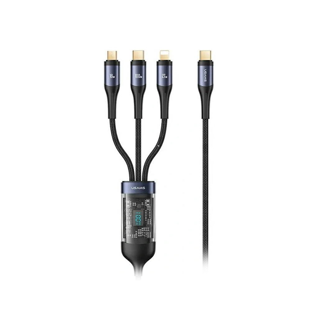 USAMS US-SJ600 USB-C / LIGHTNING / MICROUSB / USB-C 3IN1 CABLE 100W 1,2M BLACK